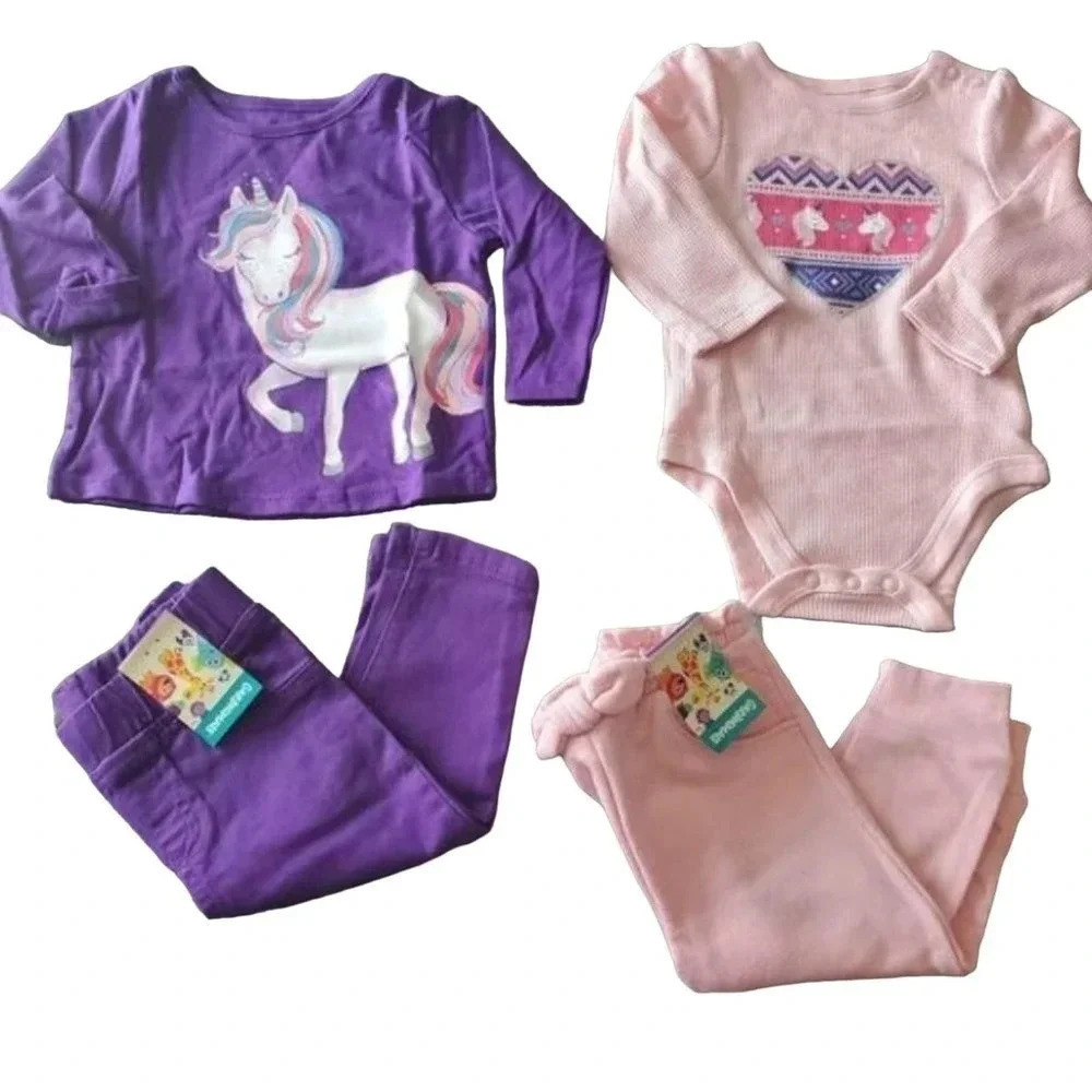 12m Girls 4piece Set 13, Baby Girls Tops and Pants, Girls Outfits